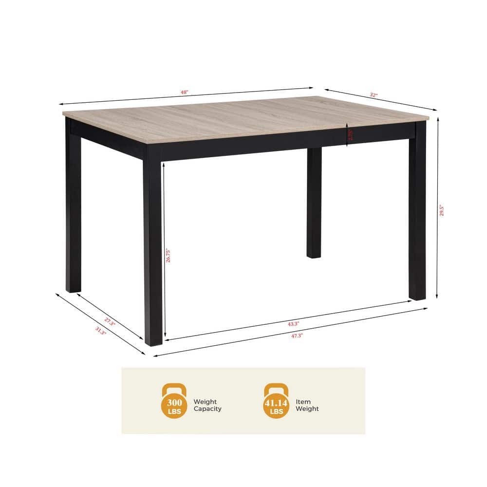 Dimension and weight specs for the dining table.