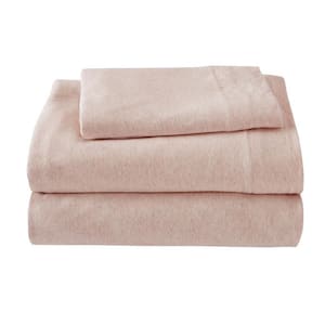 3-Piece Peach Blush Solid Cotton Blend/Poly Twin Jersey Knit Sheet Set