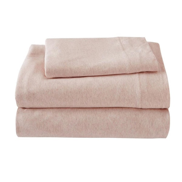 BROOKLYN FLAT 3-Piece Peach Blush Solid Cotton Blend/Poly Twin Jersey Knit Sheet Set