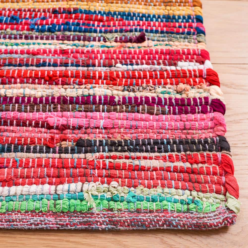 Red and Multicolor Handwoven Cotton Area Rug, 2'6" x 4'