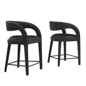 Pinnacle 24.5 in. Black Black Rubber Wood Faux Leather Counter Stool (Set of 2)