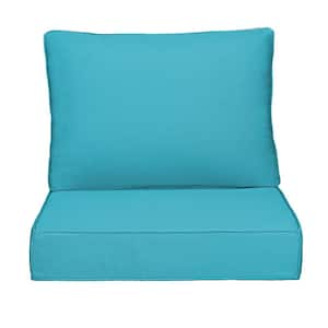 Outdoor Chair Cushions 2-Piece 23x25+20x23In.Deep Seat and Clasped Cushion Set for Patio Furniture in Light Blue