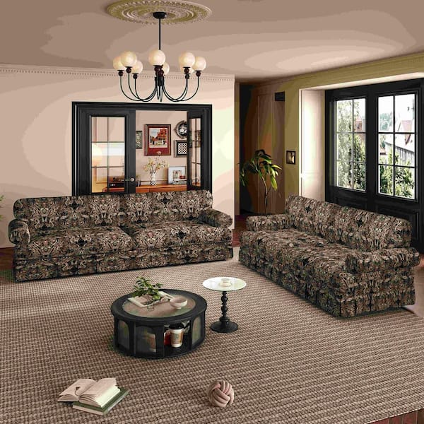 POLKA　ソファ　　BK/BR/IV/RD Polibi 93.7 in. Square Arm Chenille Rectangle Sofa in Black Floral