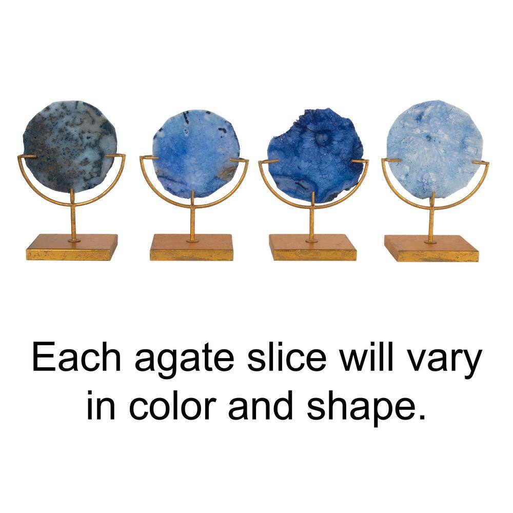 Blue Agate Stone Slice on Gold Metal Stand