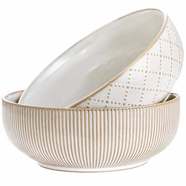 Large Ceramic Serving Bowl Set of 2 with 9.5 in Diameter and 92 fl oz Capacity, Embossed Farmhouse Style