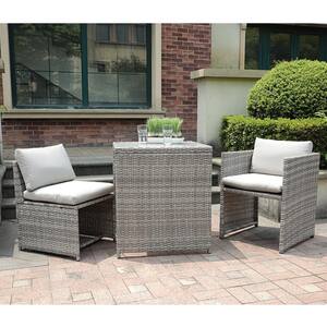 Orange Casual Black 3-Piece Wicker Outdoor Dining Set with Grey Cushion