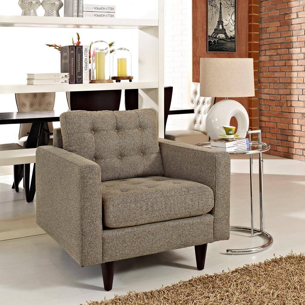Oatmeal Tufted Leather and Wood Accent Chair