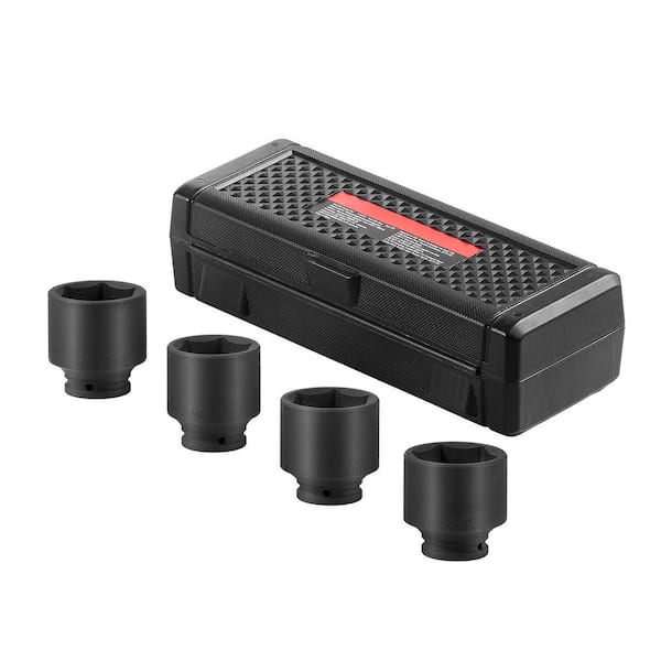 SKYSHALO Axle Nut Impact Socket Set, 1/2 in. Drive 6-Point 4-Piece SAE Spindle Nut Socket Set, CR-MO Heat Treated Socket Set