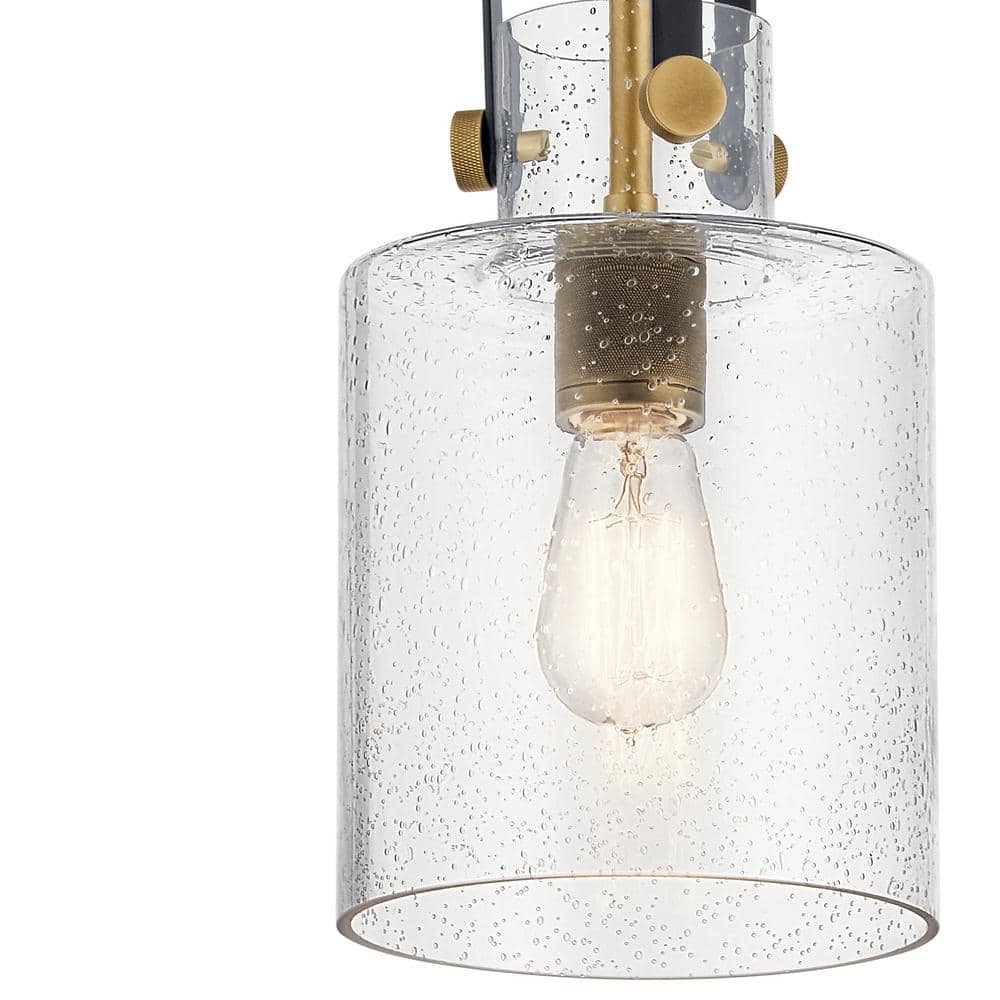 Kitner Vintage Industrial 1-Light Pendant in Natural Brass with Clear Seeded Glass