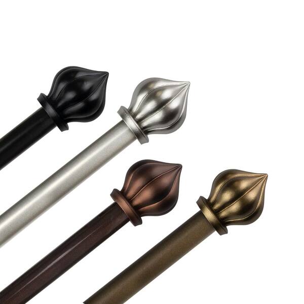 EMOH 5/8" Dia Adjustable 48-84" Single Curtain Rod in Black with Pierson Finials