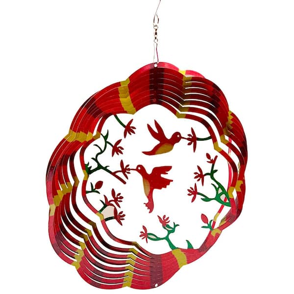 Falkirk Wind 12 in. Stainless Steel Wind Spinner Mandala Hummingbirds in Red Yellow Green