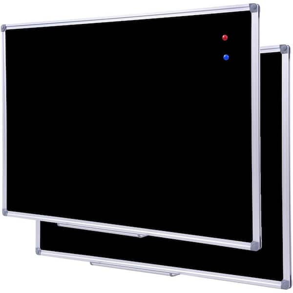 2 Pack Large 48 in. x 36 in. Magnetic Chalkboard Wall Mounted Board with Aluminium Frame Marker Tray Black Versatile Use