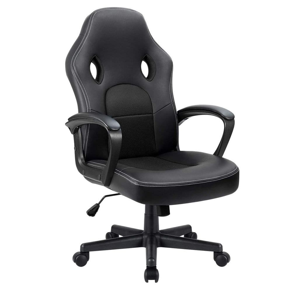High Back Height Adjustable Ergonomic Leather Swivel Executive Chair in Black with Arms
