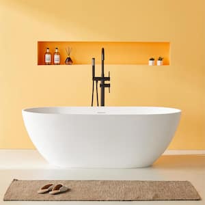 59 in. x 29.5 in. Freestanding Solid Surface Soaking Bathtub with Drain and Overflow in Matte White