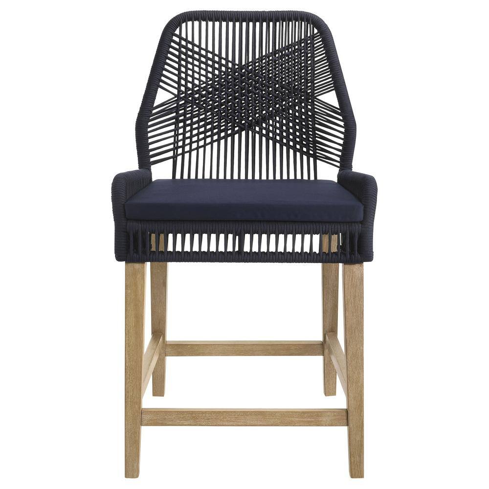Nakia Dark Blue Woven Rope Back Counter Stools, Set of 2