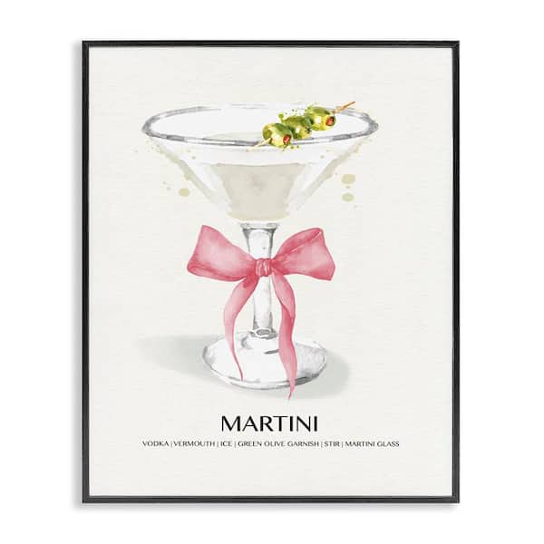 Stupell Industries Pastel Martini with Bow by Susan Jill Black Framed Food Giclee Art Print 14 in. x 11 in.