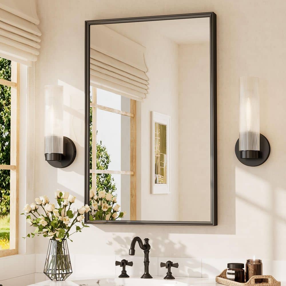 24 in. W x 36 in. H Stainless Steel Retangular Framed Wall Mount Bathroom Vanity Mirror in Black price history on PriceWatchPro
