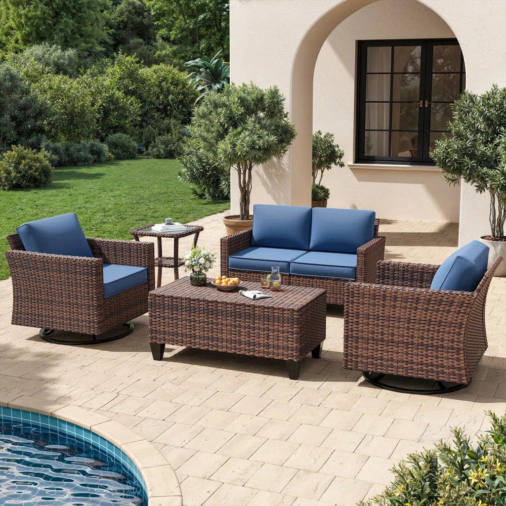 5 Piece Patio Set Outdoor Wicker Sofa With Shelf and 360° Swivel Chairs price history on PriceWatchPro