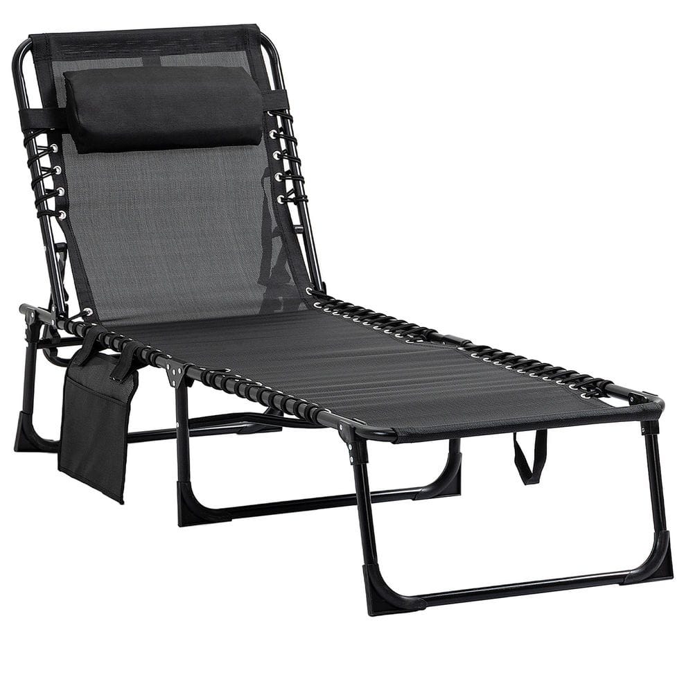 Foldable Steel Portable Lawn Chair with Adjustable Backrest and Removable Pillow for Patio, Garden, Beach, Black price history on PriceWatchPro