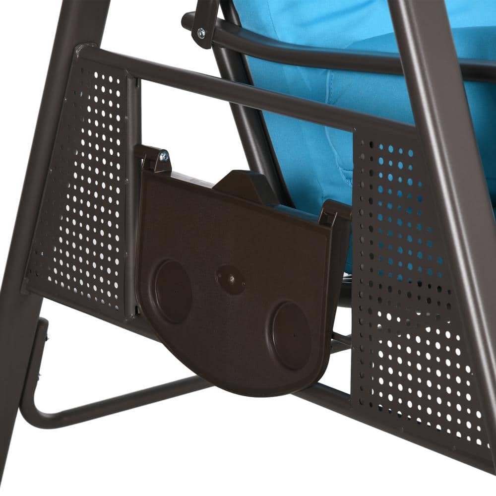 Blue Steel Frame 3-Seat Outdoor Patio Swing with Canopy and Cushions