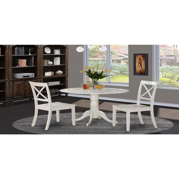 East West Furniture 3-Piece Round Buttermilk and Cherry Finish Solid Wood Top Dining Table with 2-Chairs with Lattice Back