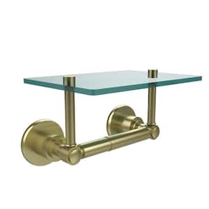 Washington Square Collection Double Post Toilet Paper Holder with Glass Shelf in Satin Brass