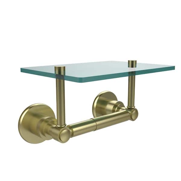 Allied Brass Washington Square Collection Double Post Toilet Paper Holder with Glass Shelf in Satin Brass