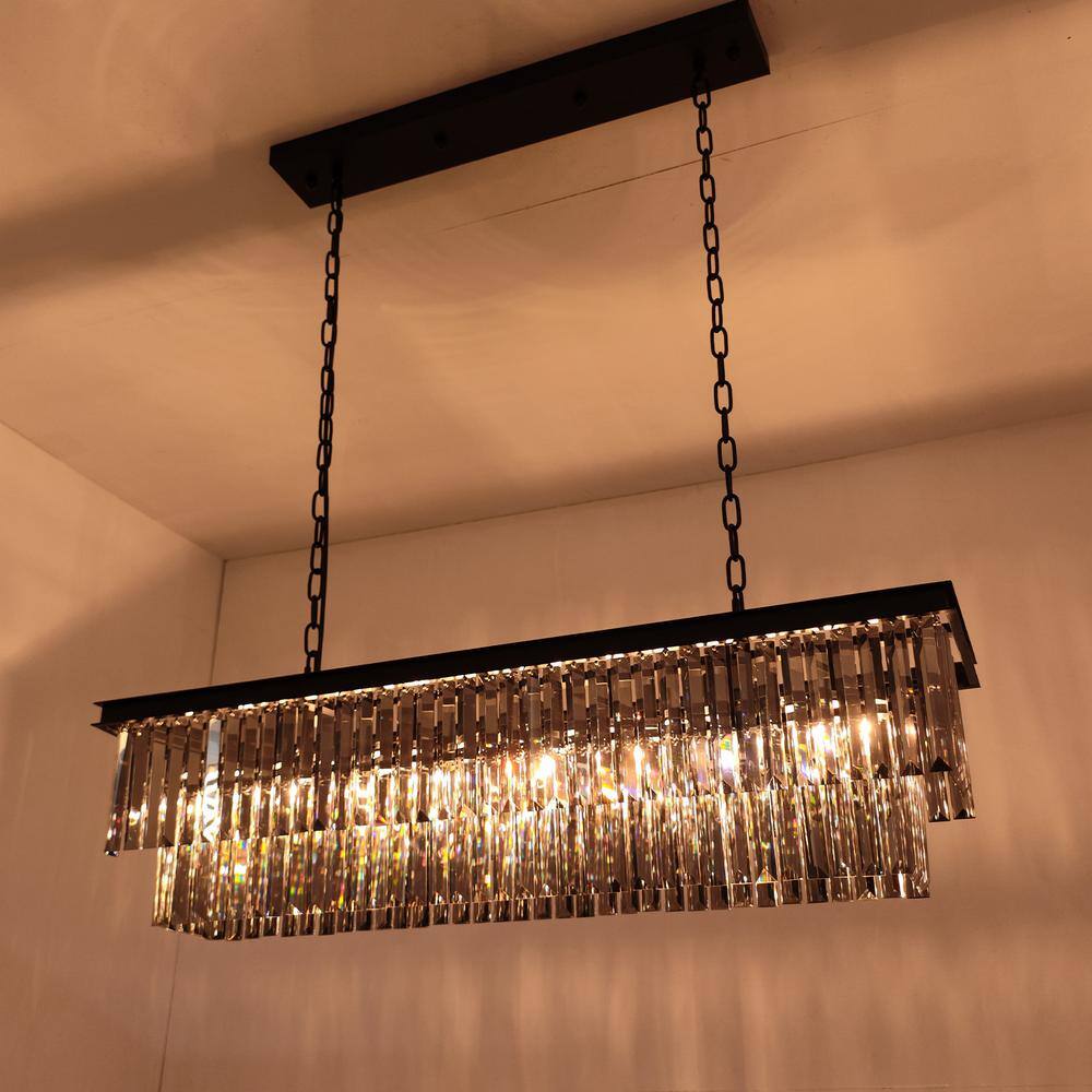 40-Inch Black and Smoky Crystal 2-Tier Chandelier