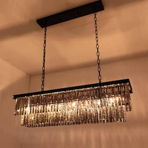 40 in. 7-Light Black Modern Matte Black Crystal Chandelier Linear Farmhouse Kitchen Island Dining Room Pendant Lighting