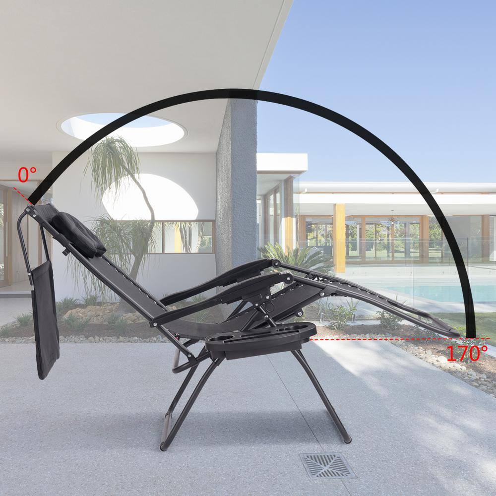 Black Steel Zero Gravity Recliner Lounge Chair with Adjustable Canopy