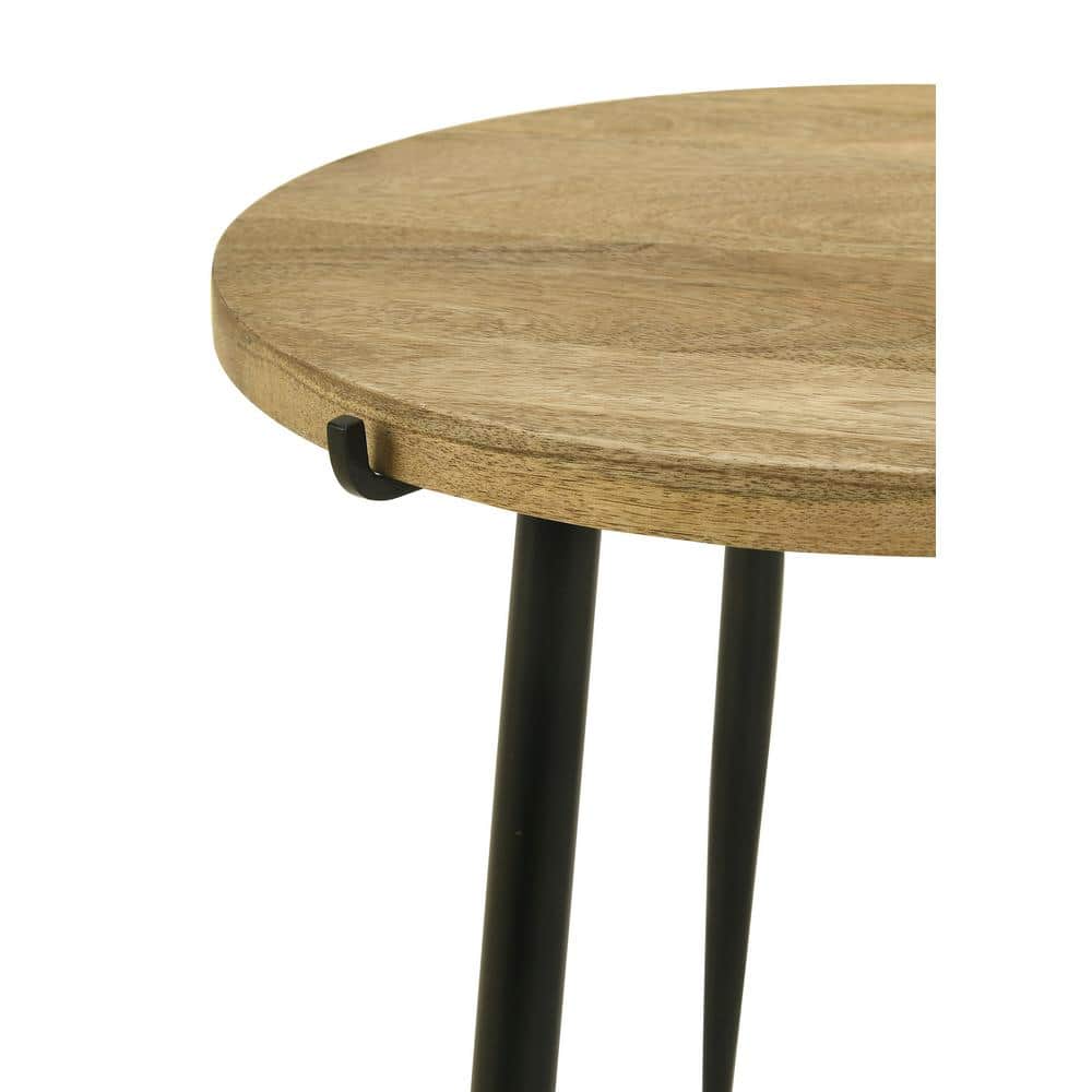 Rustic Round Black and Brown Wood Metal End Table
