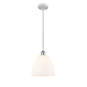 Bristol Glass 60-Watt 1 Light White and Polished Chrome Shaded Mini Pendant Light with Frosted glass Frosted Glass Shade