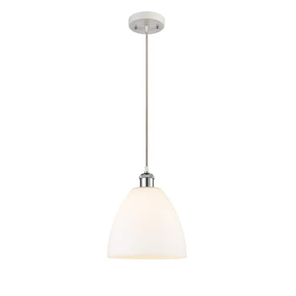 Innovations Bristol Glass 60-Watt 1 Light White and Polished Chrome Shaded Mini Pendant Light with Frosted glass Frosted Glass Shade