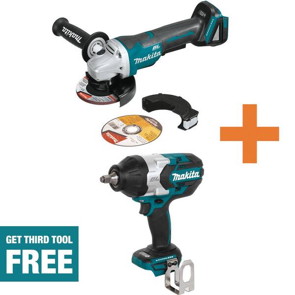 Makita 18V LXT Brushless 4-1/2 in./5 in. Paddle Switch Cut-Off/Angle Grinder and 18V Brushless High-Torque 1/2in. Impact Wrench