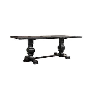 Vintage Black Wooden Top Trestle Base Rectangular Dining Table With Double Pedestal Seats 6