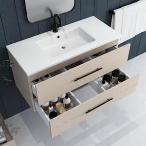 Napa 42 in. W x 20 in. D Single Sink Bathroom Vanity Wall Mounted in Natural Oak with Acrylic Integrated Countertop