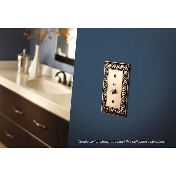 (1-Pack) Paisley 1-Gang Tumbled Antique Brass Decorator/Rocker Outlet Metal Wall Plate