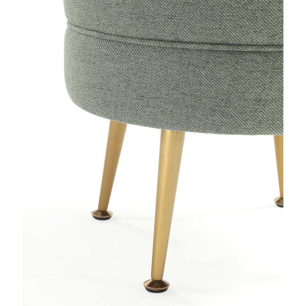 Set of 2 Sage Green Upholstered Ottomans with Gold Legs