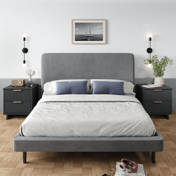 Manhattan Comfort Granville Dark Grey 2-Drawer 18.11 in. W Modern Nightstand (Set of 2)