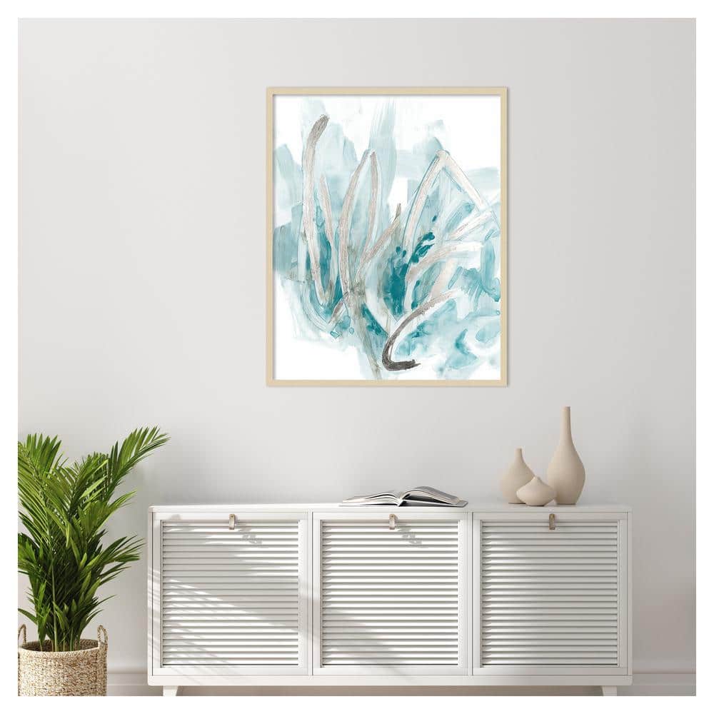 Embellished Aquatic Energy II Teal and Beige Abstract Framed Wall Art