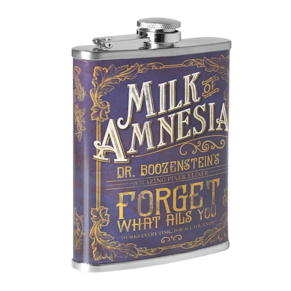 8 oz. Multi-Colored Milk Of Amnesia Leak-Proof Stainless Steel Liquor Flask for Whiskey, Vodka and Tequila