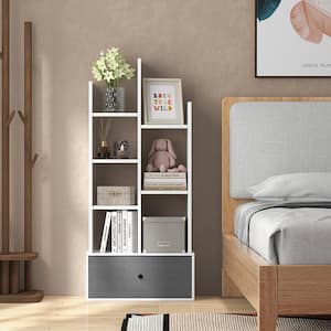 47 in. Tall White Engineered Wood 7-Shelf Modern Shelf Organizer with Non-woven Fabric Drawer Bookcase