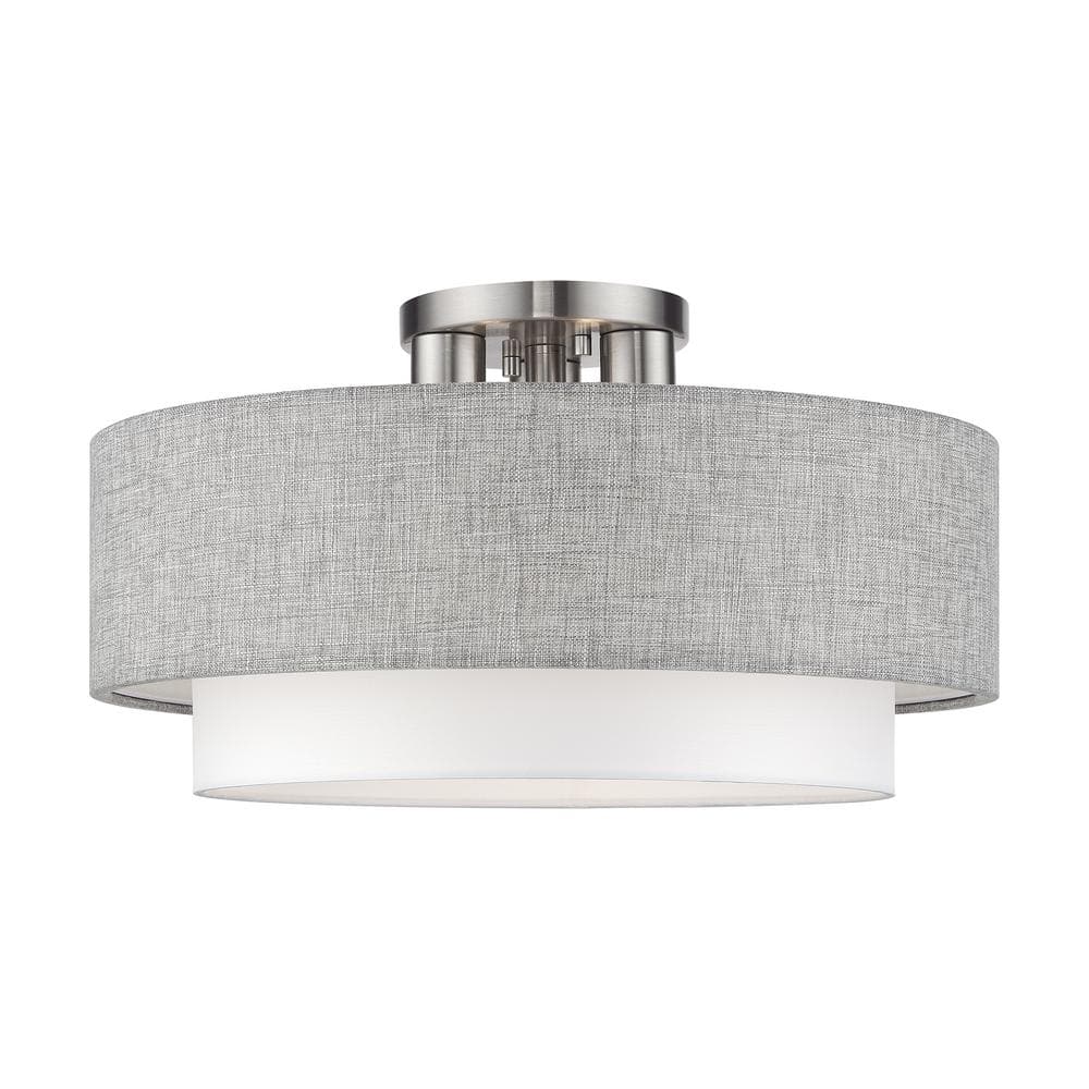 Brookmeade 3-Light Brushed Nickel Semi Flush Mount with Urban Gray and White Color Fabric Shade price history on PriceWatchPro