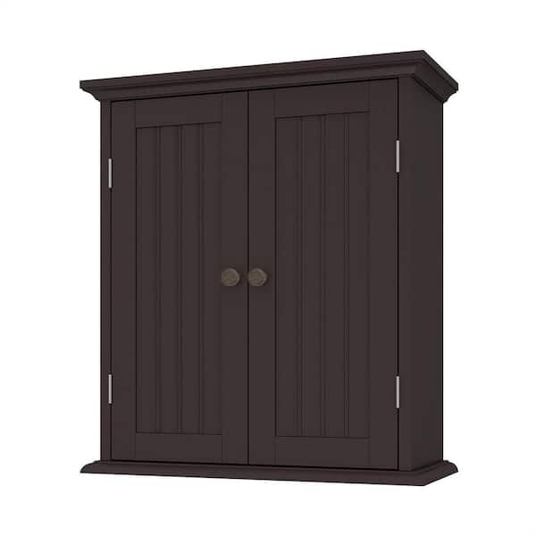 Dracelo 21.1 in. W x 8.8 in. D x 24 in. H Over the Toilet Bathroom Storage Wall Cabinet with Adjustable Shelves in Espresso