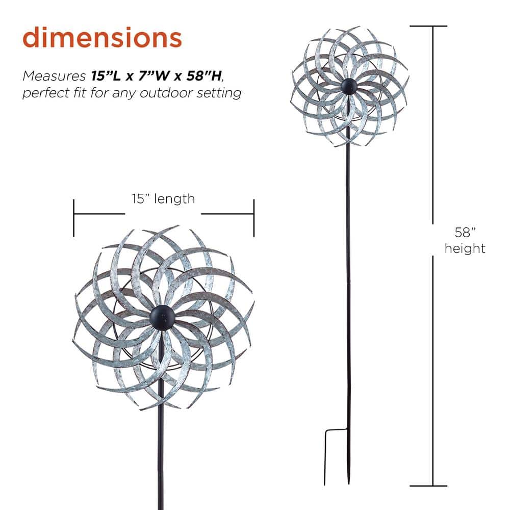 Rustic Galvanized Metal Windmill Garden Stake, 58 Inches