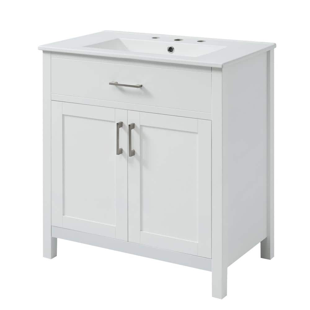 30 in. W x 18.3 in. D x 34 in. H Single Sink Bath Vanity in White with White Ceramic Top and Drawer price history on PriceWatchPro