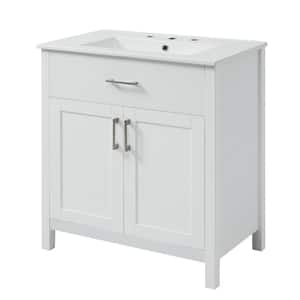 30 in. W x 18.3 in. D x 34 in. H Single Sink Bath Vanity in White with White Ceramic Top and Drawer