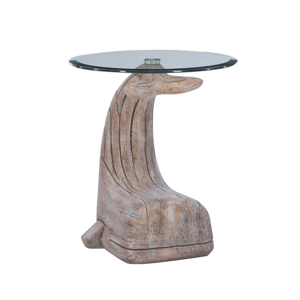 Willis Whale 20 in. Distressed Whitewash Specialty Glass End Table