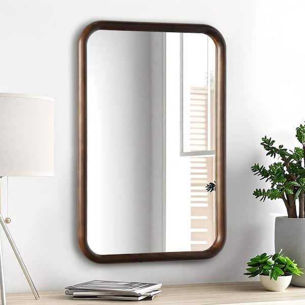 Elevatehome 24 in. W x 36 in. H Modern Rectangle Matte Brown Pine Wood Framed Decorative Wall Mirror, Living Room and Entry Way