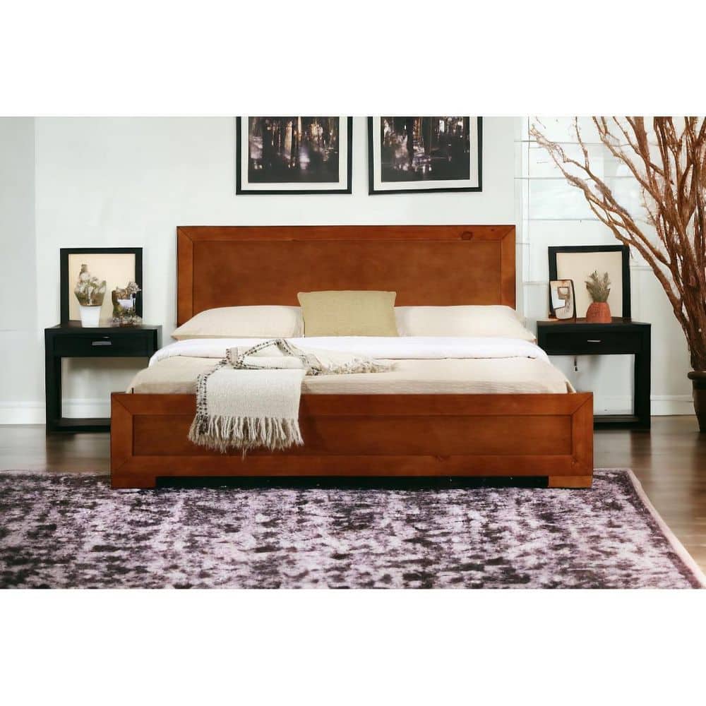 Brown Wood Frame Full Double Panel Bed